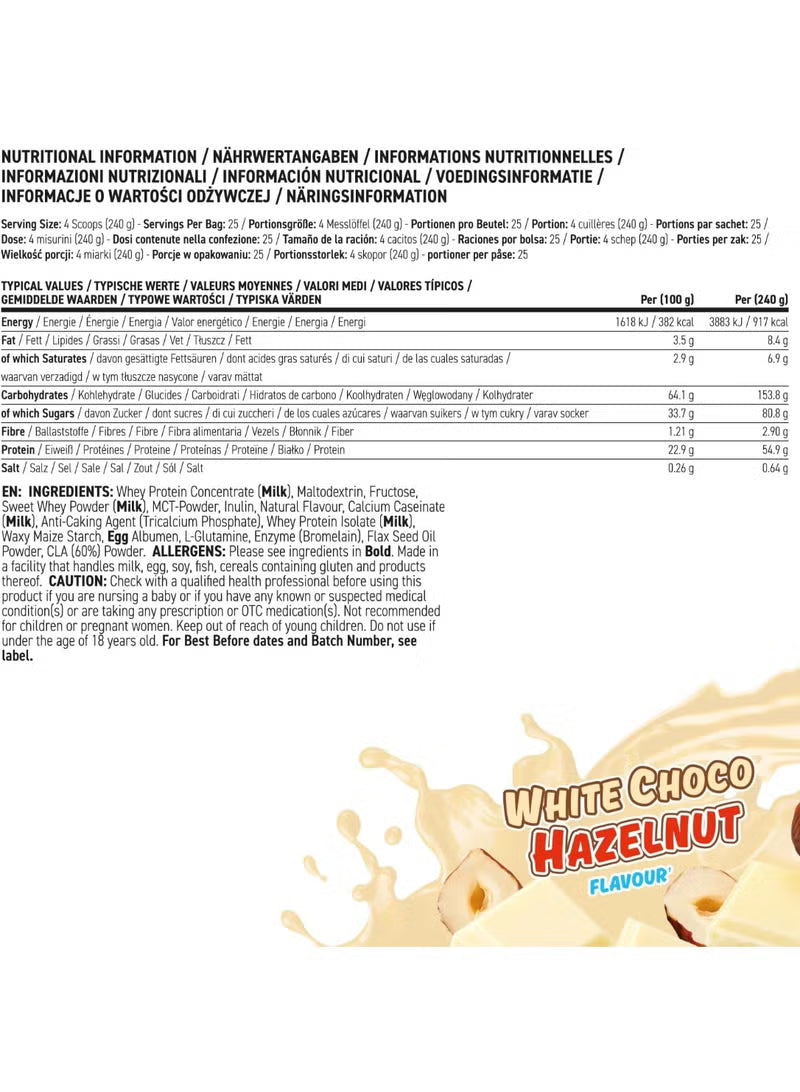Applied Nutrition Critical Mass High Calorie Weight Gainer Powder 6kg White Chocolate Hazelnut | Original Formula | Protein & Carbohydrate Blend | Mass Gainer Supplement