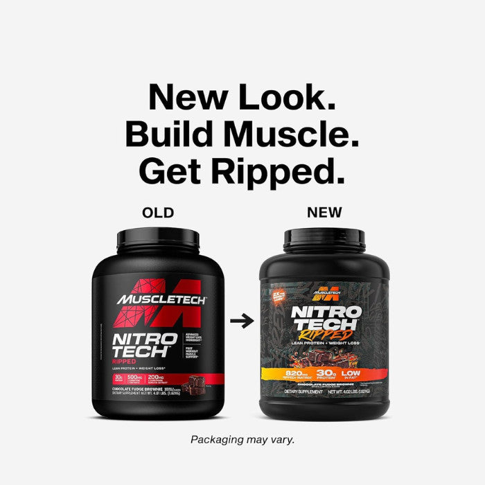 Muscle Tech Nitro Tech Ripped Whey Powder Chocolate Fudge Brownie, Protein with L-Carnitine & CLA, 4lb
