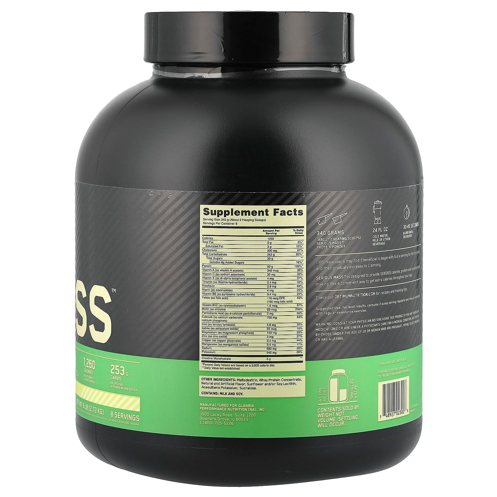 Optimum Nutrition (ON) Serious Mass: High Protein Muscle Building & Weight Gainer Protein Powder, 50 Grams of Protein, Vitamin C, Zinc And Vitamin D For Immune Support - Vanilla, 6 Lbs (2.72 KG)