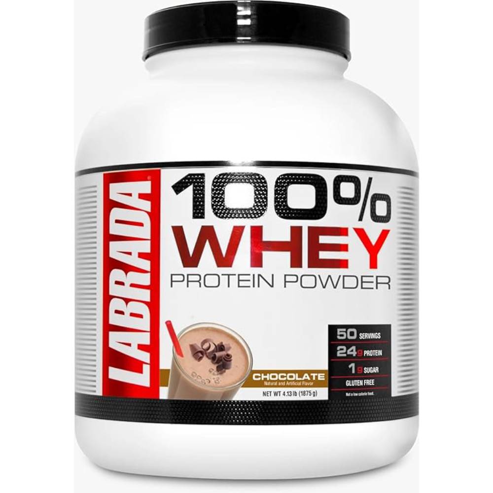 Labrada Nutrition  100% Whey Protein tein (Chocolate, 4.13 lbs/1875 g, 50 servings) 24g Protein, 1 g Sugar, No Trans-fat, High in Glutamine & Gluten Free