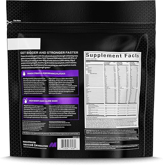 MuscleTech Mass-Tech Extreme Mass Gainer Protein Powder, Triple Chocolate Brownie, 6 lb – High-Calorie Weight Gainer for Muscle Mass, Strength & Size