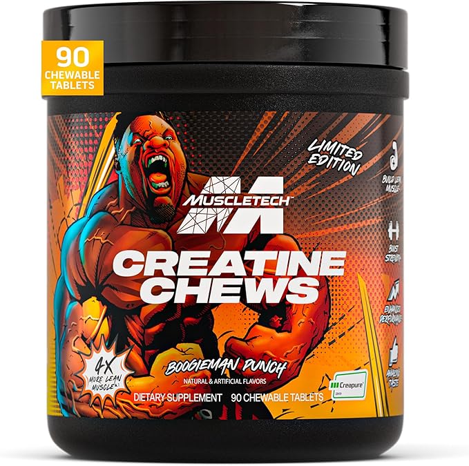 Muscletech Creatine Chews – Boogieman Punch, 90 Chewable Tablets | 3g Creapure® Creatine Monohydrate per Serving | Muscle Strength, Performance & Recovery Support