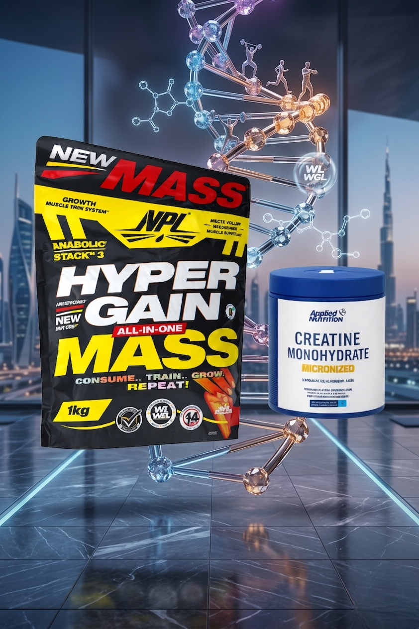 NPL Hyper Gain All-in-One Mass Gainer 1kg + Applied Nutrition Creatine Monohydrate | Muscle Mass & Strength Combo | Weight Gain & Performance Support