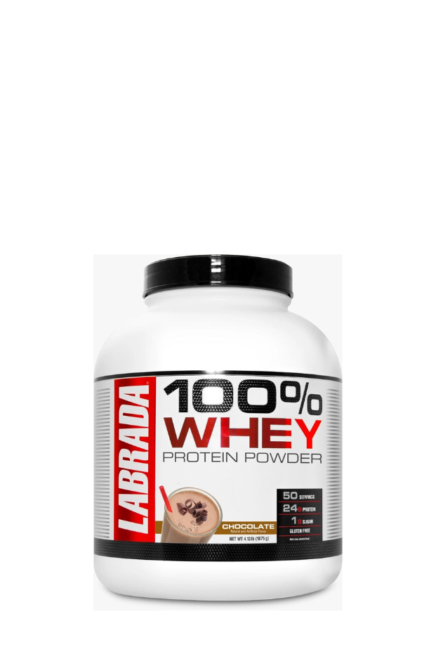Labrada Nutrition 100% Whey Protein (Chocolate, 4.13 lbs/1875 g, 50 servings) 24g Protein, 1 g Sugar, No Trans-fat, High in Glutamine & Gluten Free