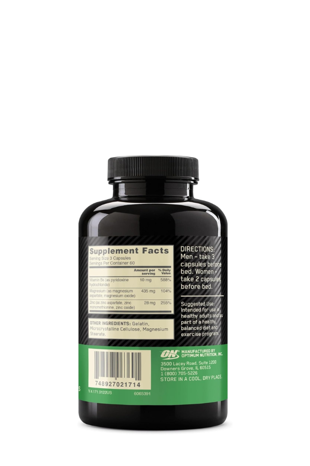 Optimum Nutrition (ON) ZMA Zinc for Immune Support, Muscle Recovery and Endurance Supplement for Men and Women, Zinc and Magnesium Supplement - 180 Capsules