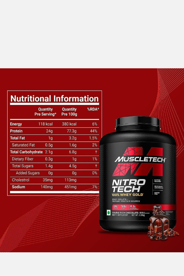 Muscletech Nitro Tech Ultra Pure Whey Protein, Double Rich Chocolate, 5.00 lbs
