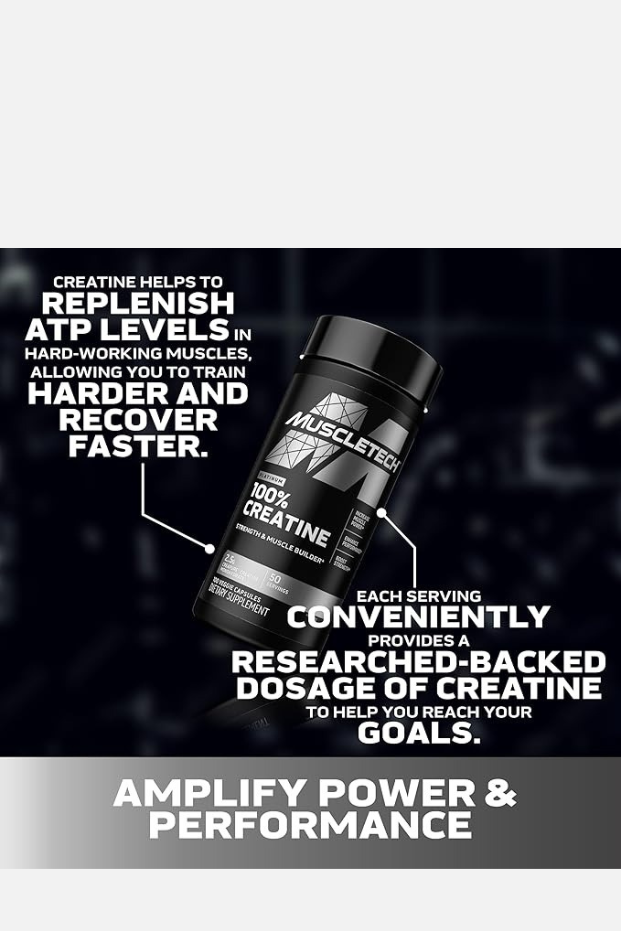 حبوب كرياتين مونوهيدرات من ماسل تك، تركيبة بلاتينيوم نقية 100%، لبناء العضلات ودعم الاستشفاء للرجال والنساء، 100 حبة 