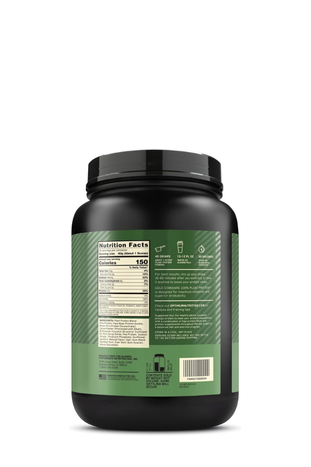 Optimum Nutrition (ON) Gold Standard 100% Plant Based Protein Powder, Gluten Free- Creamy Vanilla, 740 G, 20 Servings