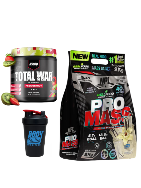 Body Armor Nutrition All-In-One Fitness Stack: REDCON1 Total War + NPL Pro Mass Gainer + Free Shaker