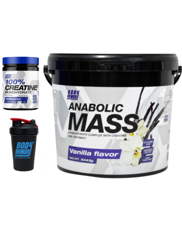 Body Armor Anabolic Mass Gainer Vanilla 5.44kg + Creatine Monohydrate 300g + Shaker | High Calorie Weight Gainer for Bulking & Muscle Growth