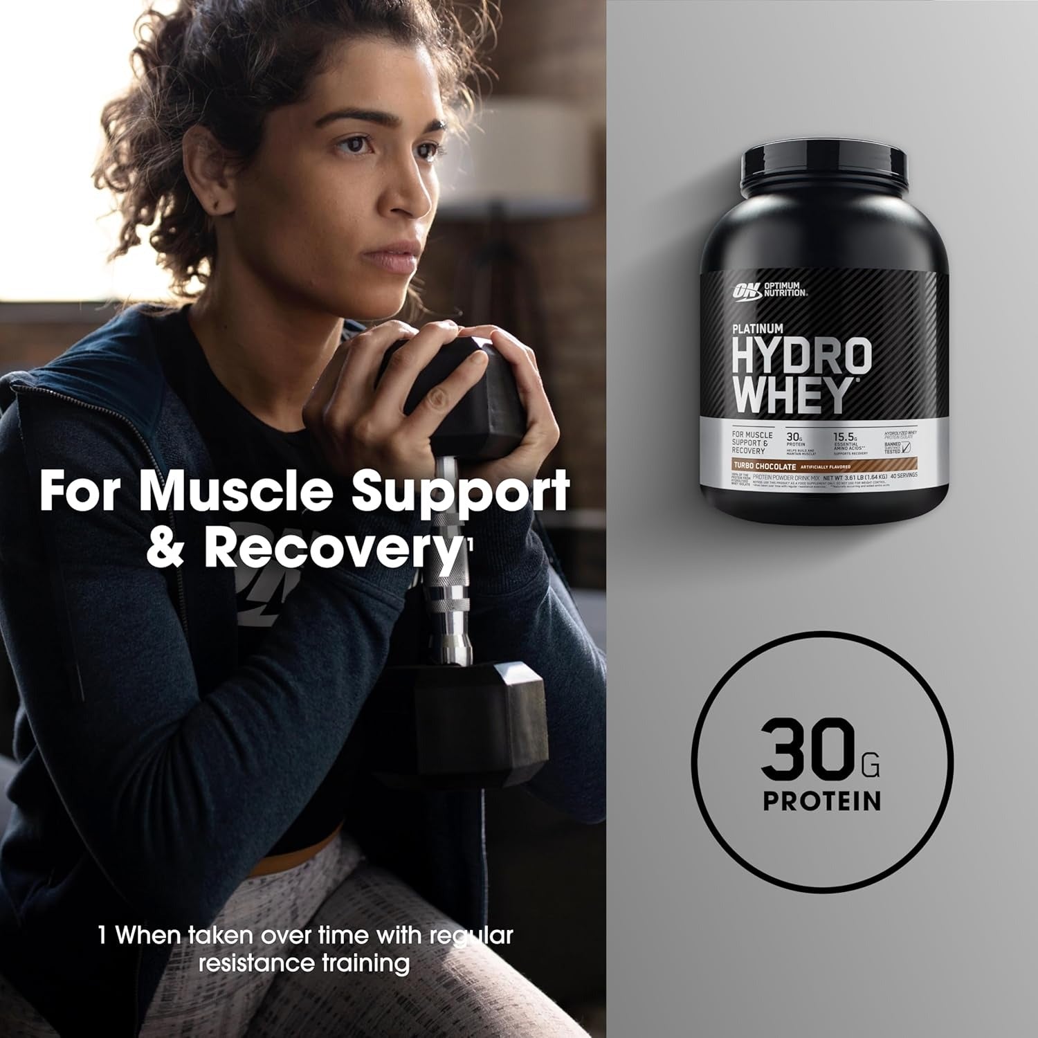 Optimum Nutrition (ON) Platinum Hydrowhey Protein Powder, 30 Grams of Protein for Muscle Support, 100% Hydrolyzed Whey Protein Isolate Powder - Turbo Chocolate, 3.61 Lbs, 40 Servings (1.64 KG)