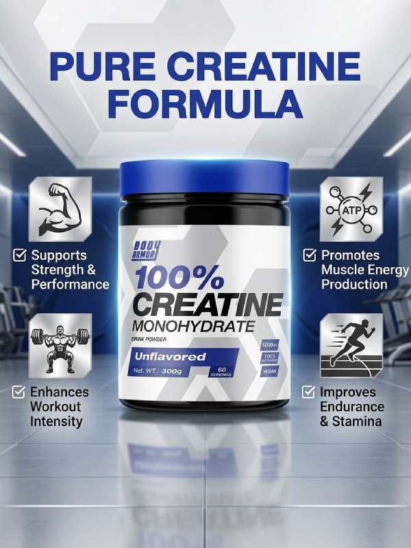 Body Armor Creatine Monohydrate 300g – Unflavored | 60 Servings | Supports Strength, Performance & Energy | Vegan-Friendly Creatine Powder