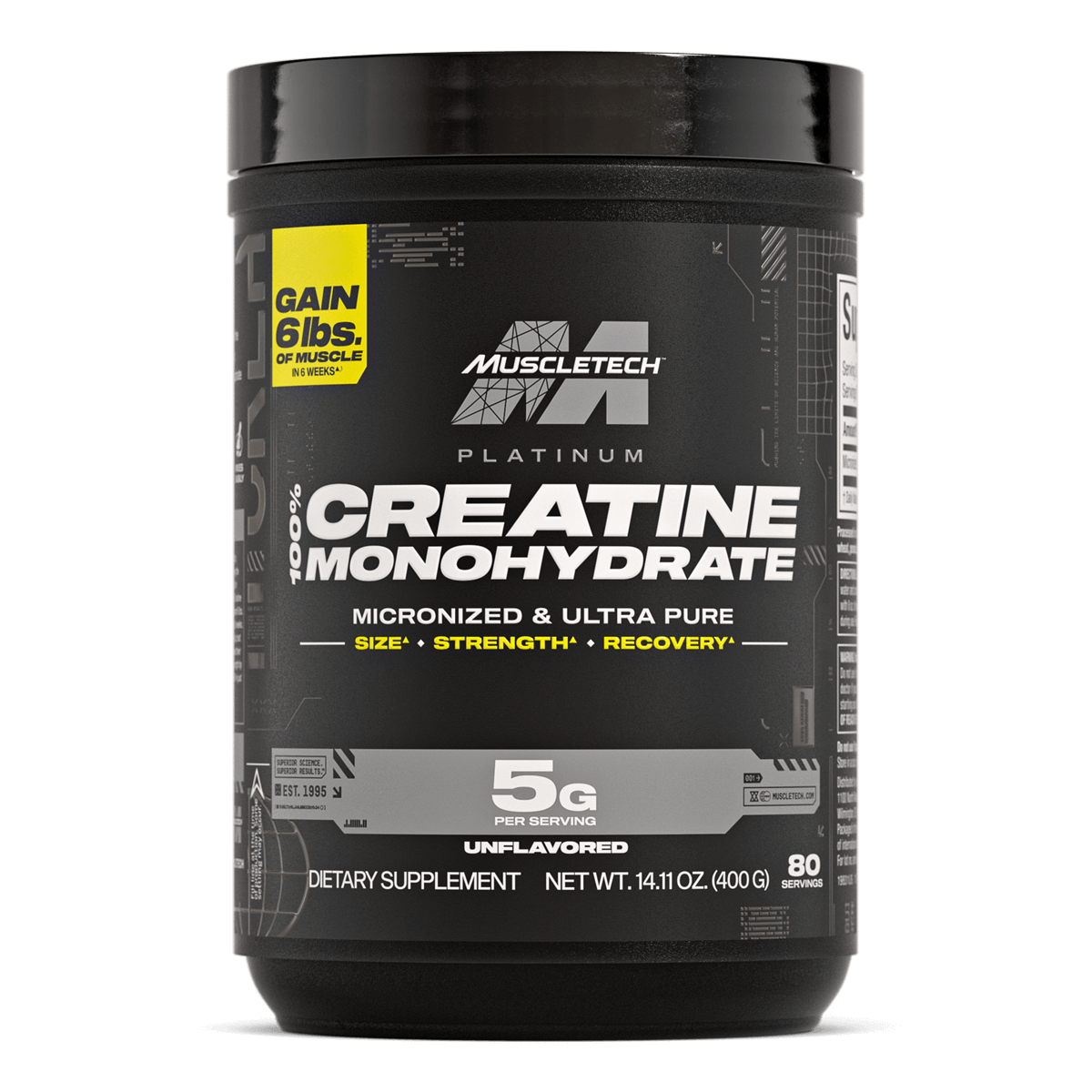 MuscleTech Platinum Creatine Monohydrate Powder – 400g | 80 Servings | Pure Micronized Creatine | Muscle Strength, Recovery & Performance Supplement for Men & Women (Unflavored)