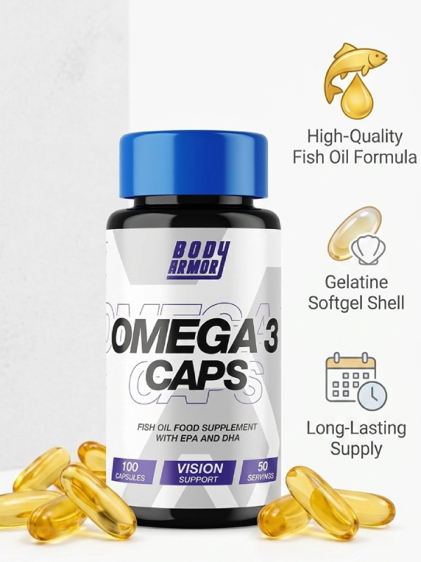 Body Armor Omega 3 Capsules – 100 Capsules (50 Servings) | Fish Oil Supplement | With DL Alpha Tocopherol Antioxidant | Easy-to-Swallow Softgels